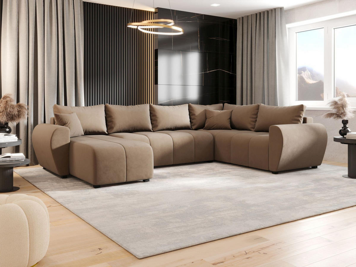 WOHNLANDSCHAFT MOLISA U PLUS Itaka 48 Rechts mit Schlaffunktion - Braun, Textil (303/82/208cm) - Bedante