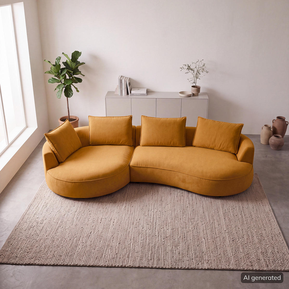 BIGSOFA - Gelb/Braun, Kunststoff/Textil (322/82/154cm) - home24