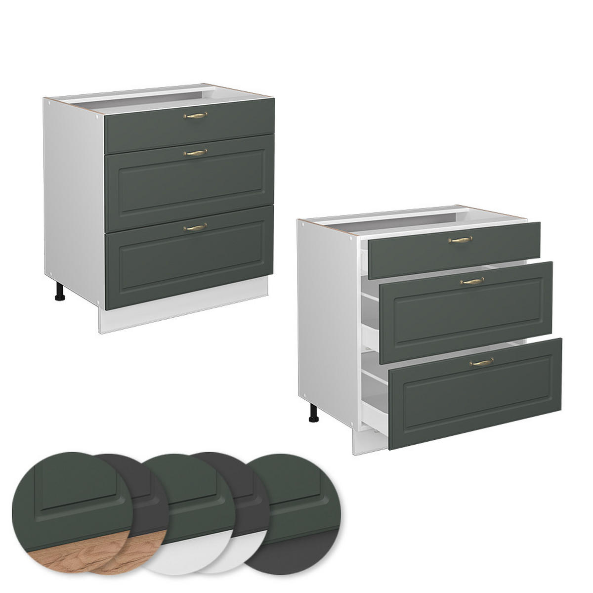 KÜCHENUNTERSCHRANK Fame-Line Grün-Gold Landhaus 80 cm AP Anthrazit - Weiß/Grün, Holzwerkstoff (80/82/60cm) - Vicco