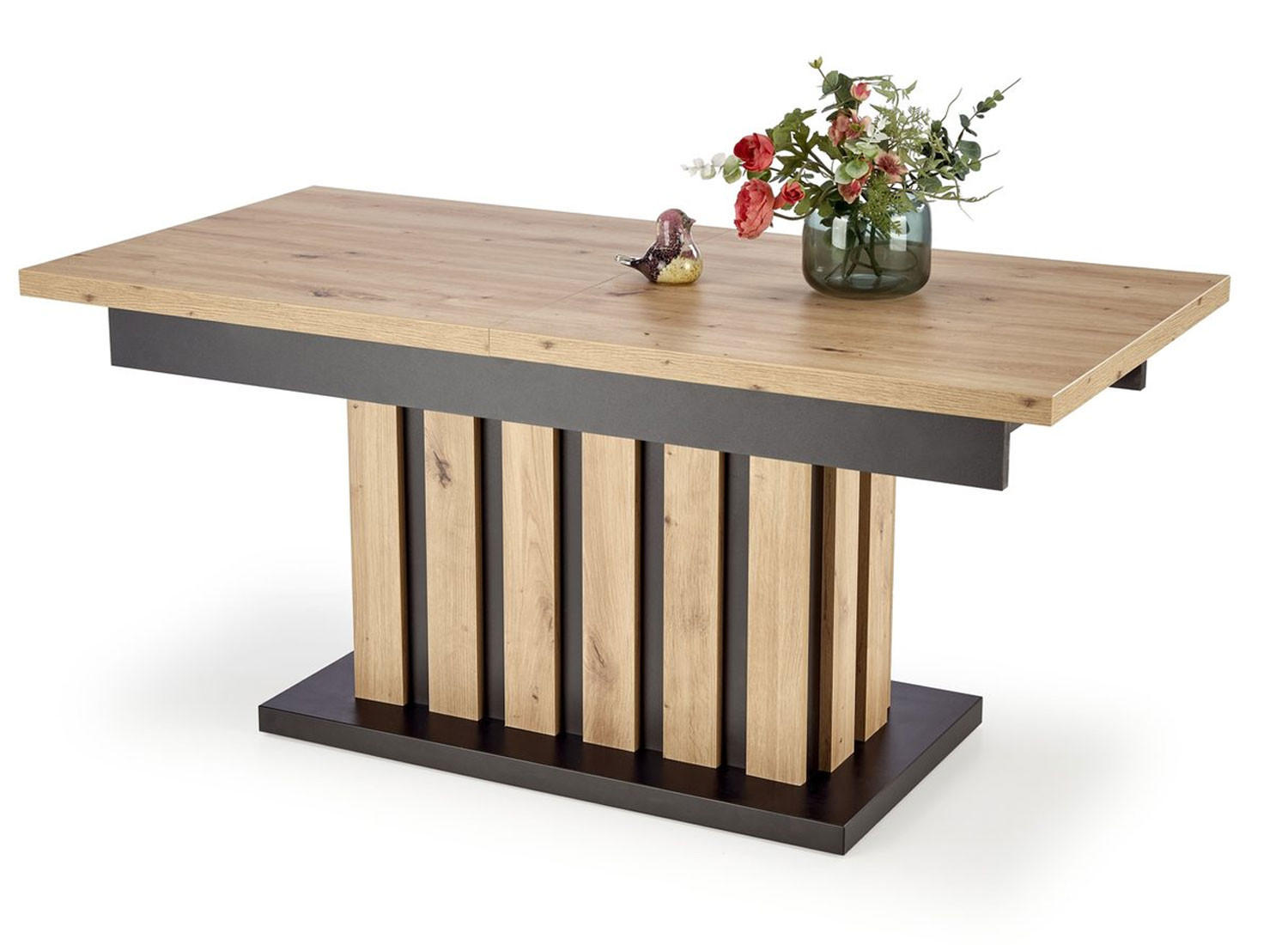 WOHNZIMMERTISCH Barreti Eiche Artisan / schwarz 130-170 / 65 / 65-78cm - Eichefarben/Schwarz, Holz/Holzwerkstoff (65/170/78cm) - Feldmann-Wohnen