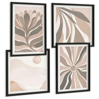 BILDER SET 4er Set - 50x50 cm & 40x60 cm Schwarzer Rahmen - Abstrakte Pflanzenmuster - Schwarz, Kunststoff (50/50cm) - TULUP