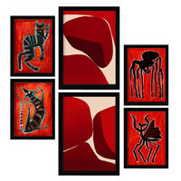 POSTER Set Mit 6 Gesteinte Kreaturen In Tiere Zusammenfassungen A3 & A4 Schwarzer Rahmen - Schwarz, Papier (29/3cm) - Nacnic