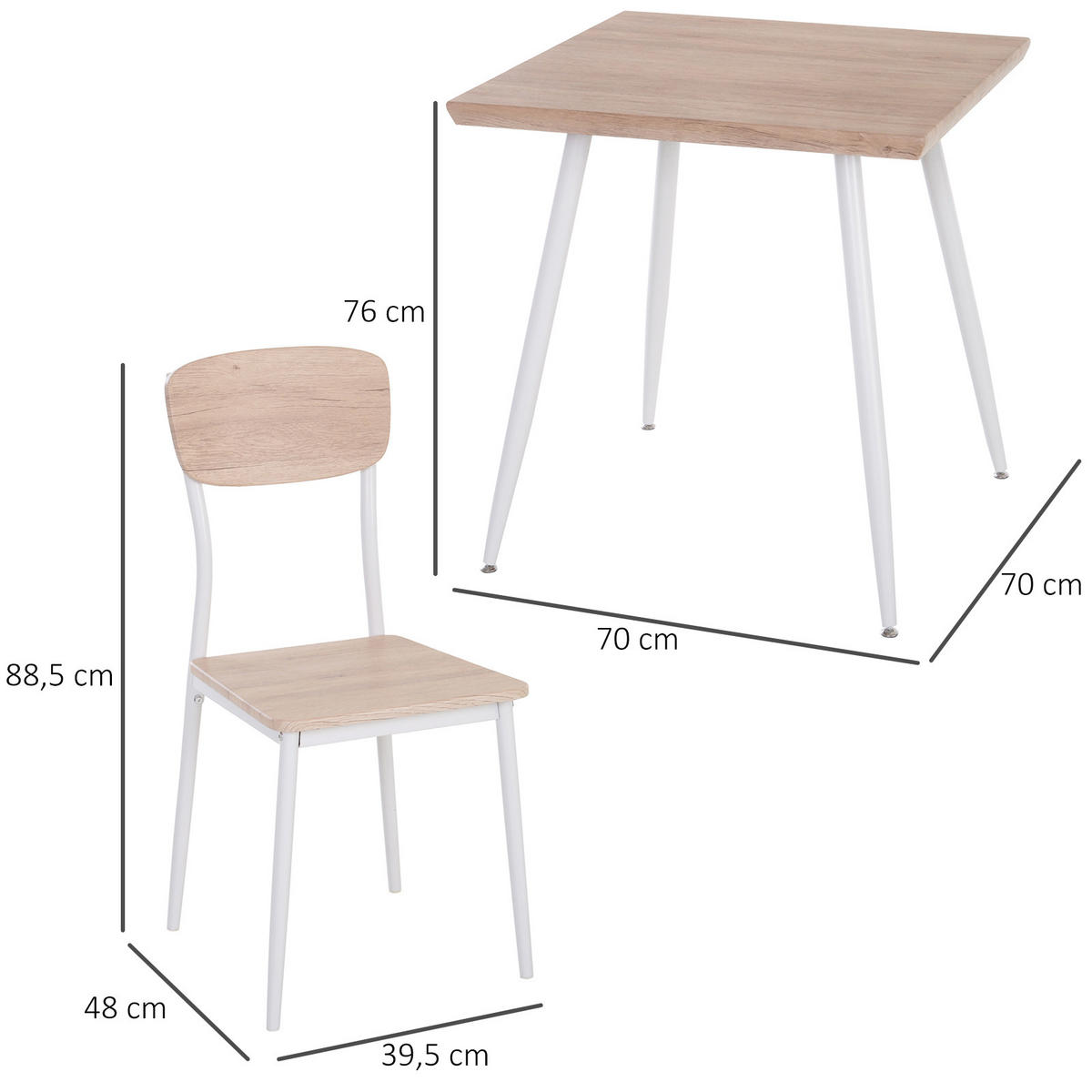ESSGRUPPE 2 Stühle Esszimmergarniturset Esstischset Sitzgruppe Tischgruppe - Naturfarben, Kunststoff (70/76/70cm) - HOMCOM