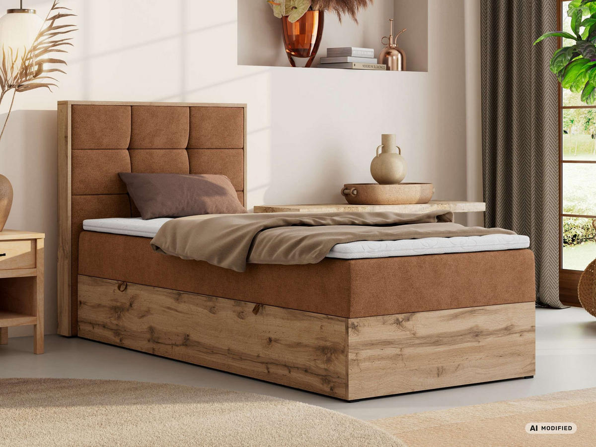 BOXBETT ALBERO 1 90/200 - Orange Stukture - Topper Visco - H3 - Links - Schwarz/Orange, Kunststoff/Textil (90/200cm) - MKS