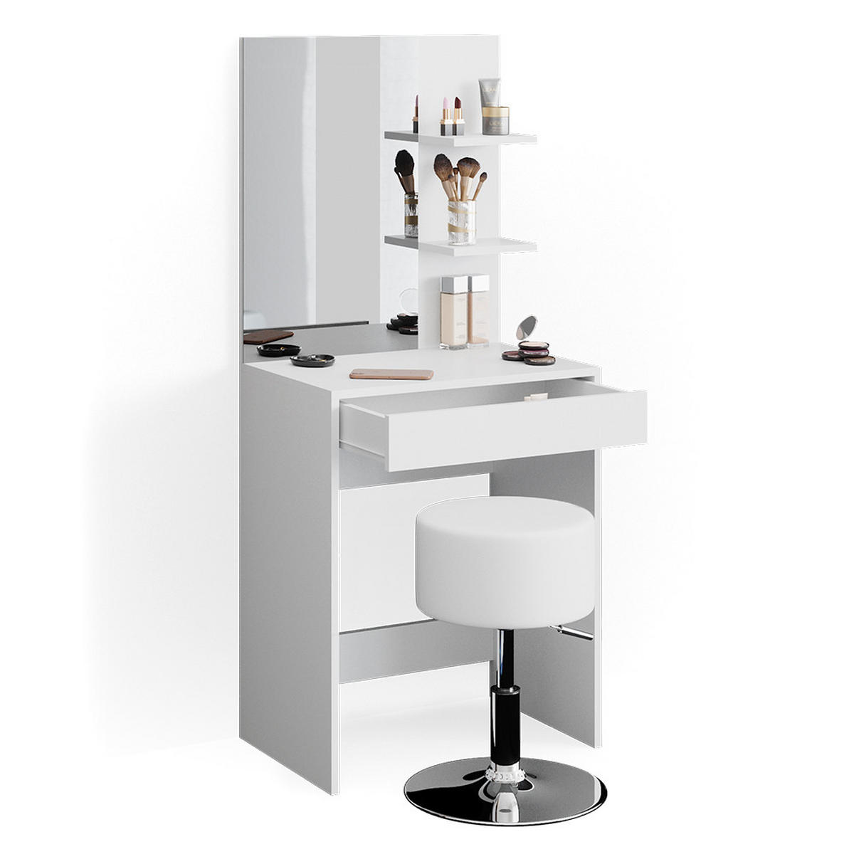 SCHMINKTISCH Isabelle Weiß 60 cm mit Hocker - Weiß, Holzwerkstoff (60/140/40cm) - Vicco