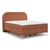 BOXBETT Sonna 160/200 cm Terrakotta Bouclé-Stoff mit abgerundetem Kopfteil und mit silbernen Metallfüßen - Silberfarben/Terra cotta, Holz/Textil (160/200cm) - S-Style Möbel