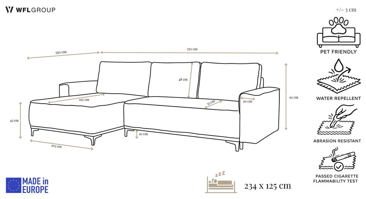 ECKSOFA Velora mit Schlaffunktion & Stauraum, Universell Rechts/Links, Dunkelgrün Samt 270/92/150 cm - Schwarz/Grün, Textil/Metall (270/150cm) - WFL GROUP