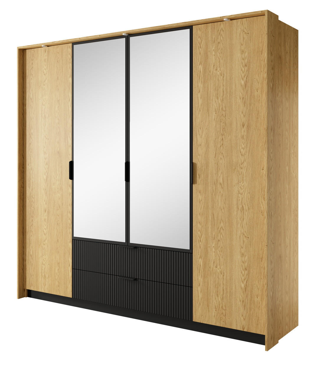 KLEIDERSCHRANK 225 cm mit Spiegel und LED Belano, 4 Türen, Eiche Baltic - Eichefarben, Holz (223/210/59cm) - Emporius