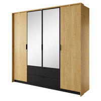 KLEIDERSCHRANK 225 cm mit Spiegel und LED Belano, 4 Türen, Eiche Baltic - Eichefarben, Holz (223/210/59cm) - Emporius