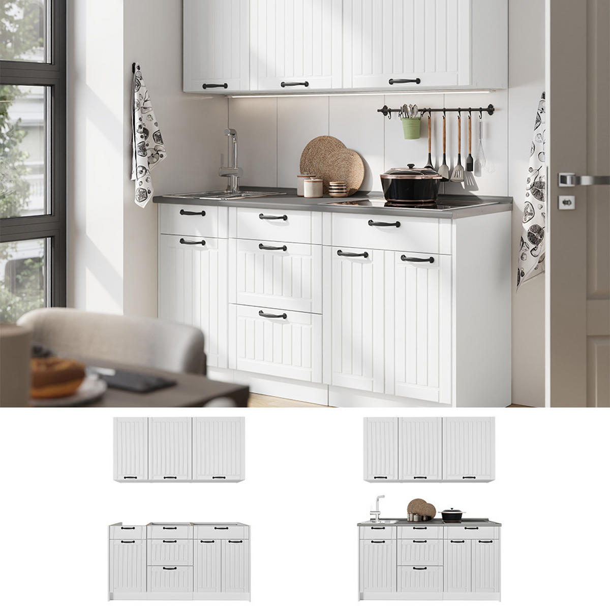 SAMOSTATNÁ KUCHYŇA Fame-Line, Biely vidiecky dom/biely, 150 cm, AP Antracit - biela, kompozitné drevo (150/82/60cm) - Vicco