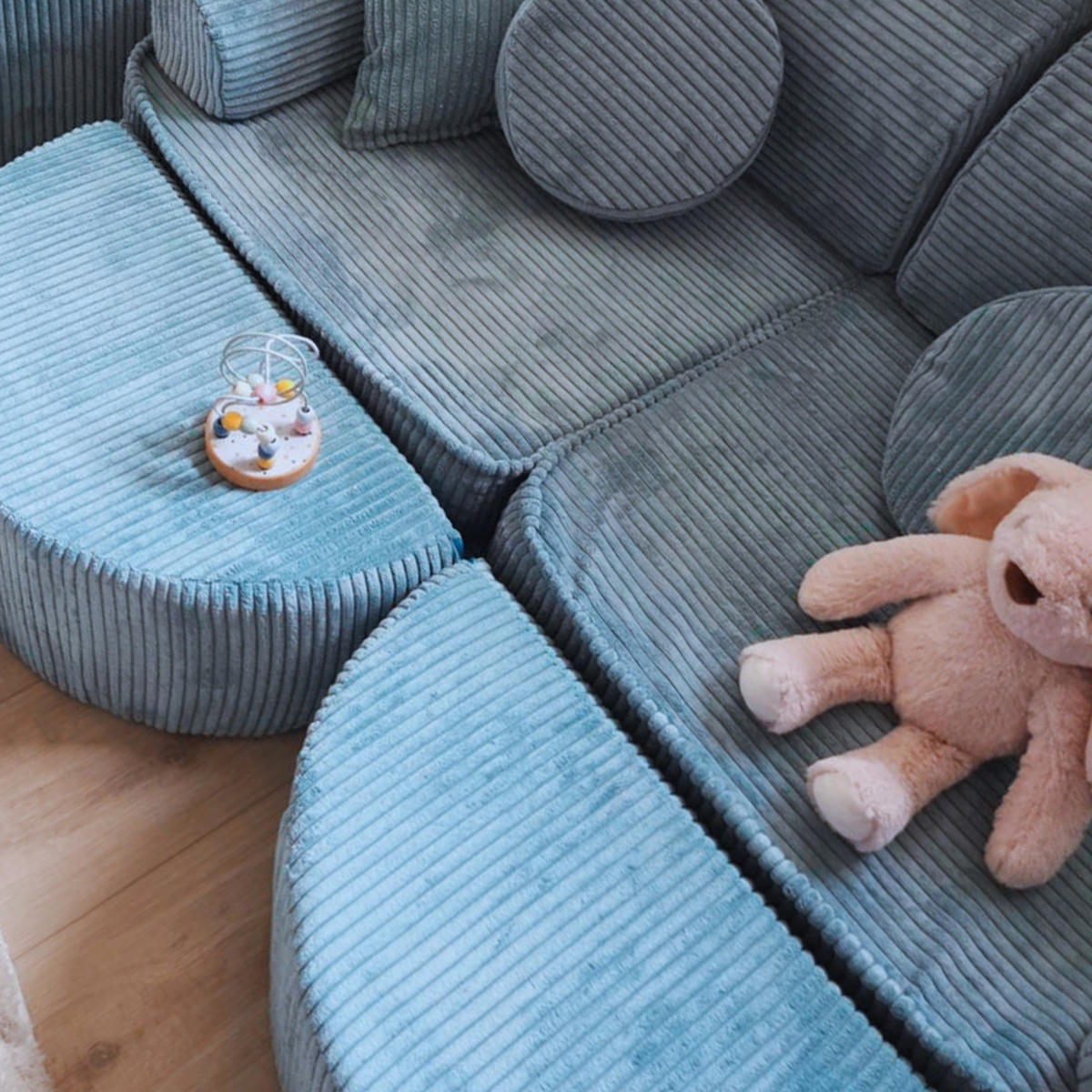 KINDERSOFA AESTHETIC 120 cm Cord Türkis 12 Stk - Blau, Textil (60/12.5/120cm) - MeowBaby
