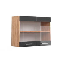 KÜCHENGLASSCHRANK R-Line Anthrazit Hochglanz 80 cm - Anthrazit/Eiche Wotan, Holzwerkstoff (80/60/31cm) - Vicco