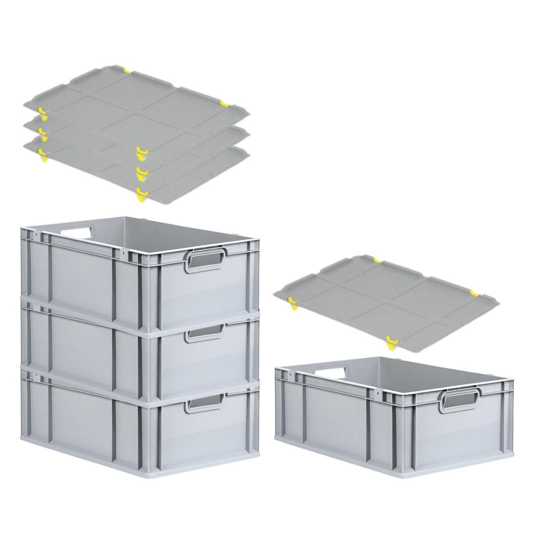 EUROBOX 4x Nextgen Economy Mit Auflagedeckel Grau/Gelb Griffe Offen 44 Liter - Gelb, Kunststoff (40/22/60cm) - PROREGAL