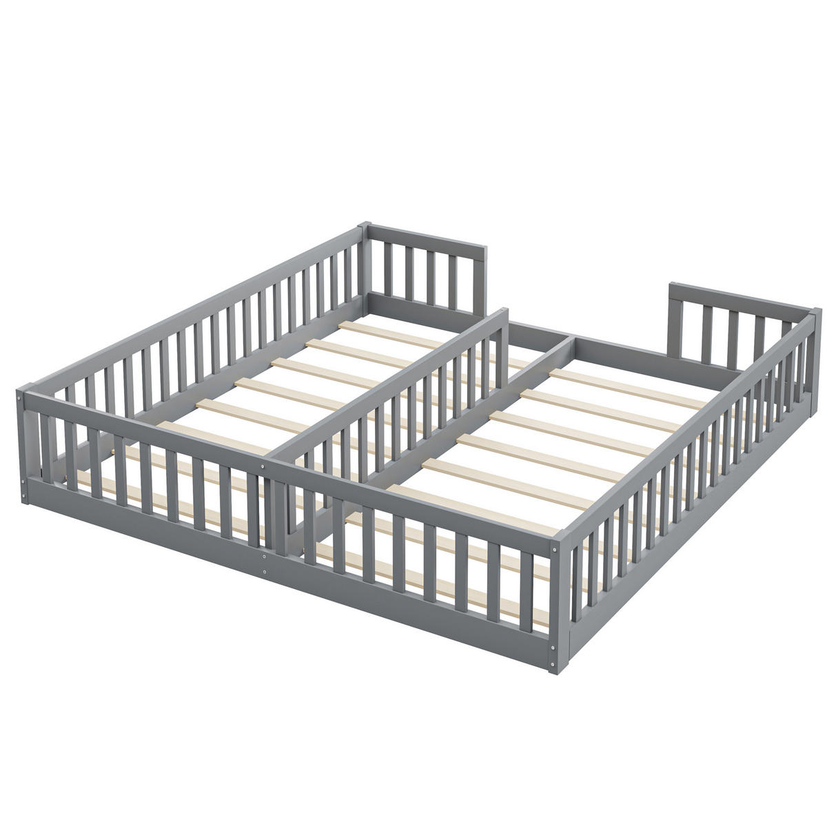 KINDERBETT Kindereinzelbetten 90/200 cm mit Sicherheitsgitter, Lattenrost und Kiefer für 2 Kinder, Grau - Grau, Holzwerkstoff (90/200cm) - Redom