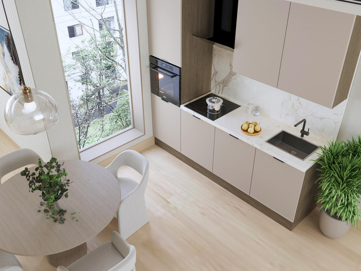 KÜCHENZEILE 240 cm Livaro – KU-S26 – Beige / Dunkle Eiche - Beige/Dunkelbraun, Holzwerkstoff (240/247/60cm) - hi-markt