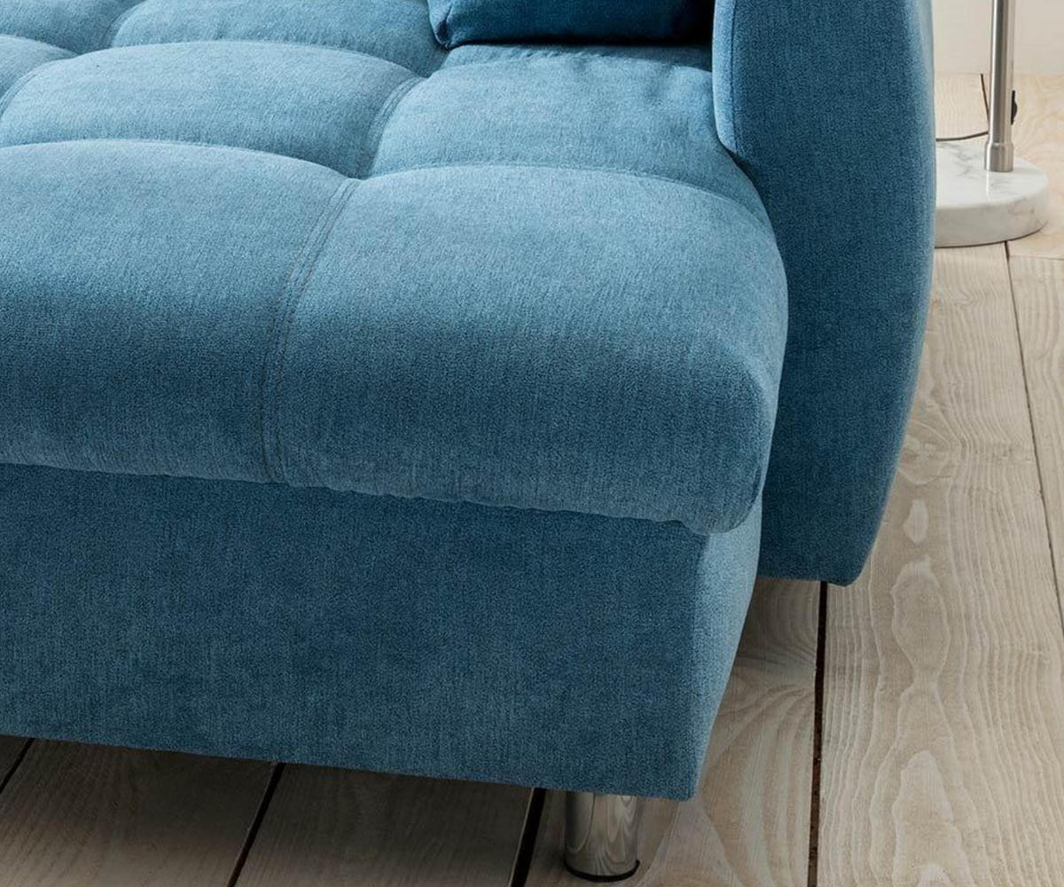 ECKSOFA mit Schlaffunktion, Wellenunterfederung, Ottomane rechts B250/T190/H84 cm, Liegefl. 179x190 cm, Mikrofaser Blau / 17107 - Blau/Chromfarben, Textil/Metall (250/190cm) - luma-home