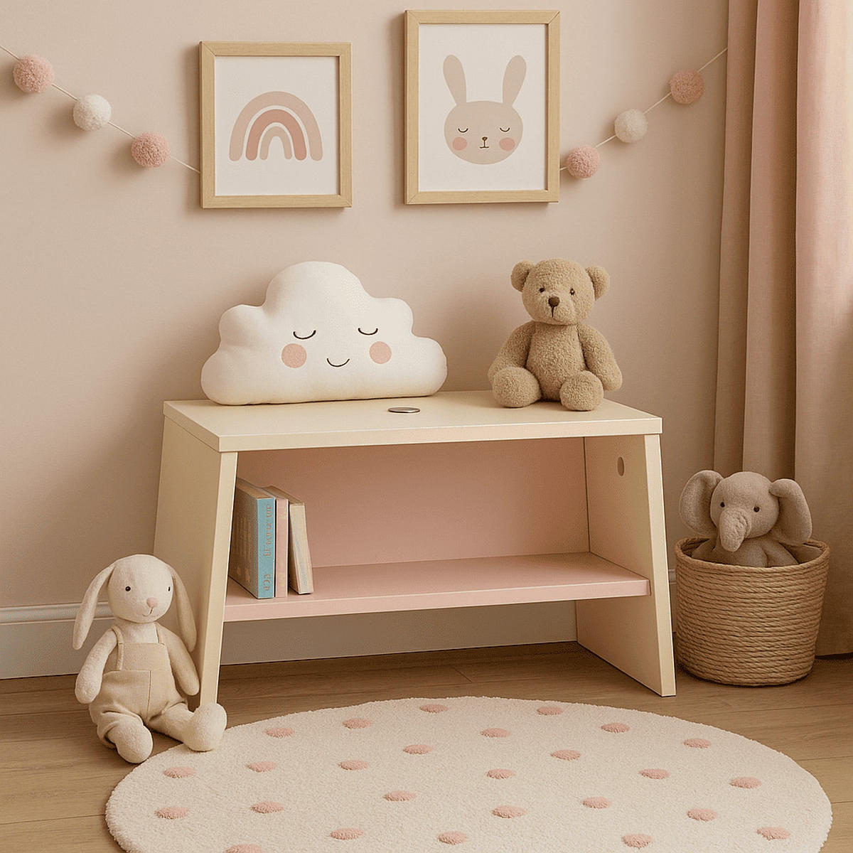 KINDERHOCKER mit Ablage - L46 cm - Tuli - Hellgelb, Holzwerkstoff (25/30.5/46cm) - Calicosy