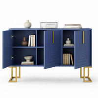 SIDEBOARD in Marineblau Anrichte mit 3 Türen und verstellbaren Regalen für Esszimmer und Küche, B138/T40/H80.5 cm - Goldfarben/Dunkelblau, Holzwerkstoff/Metall (138/80.5/40cm) - STILVORA