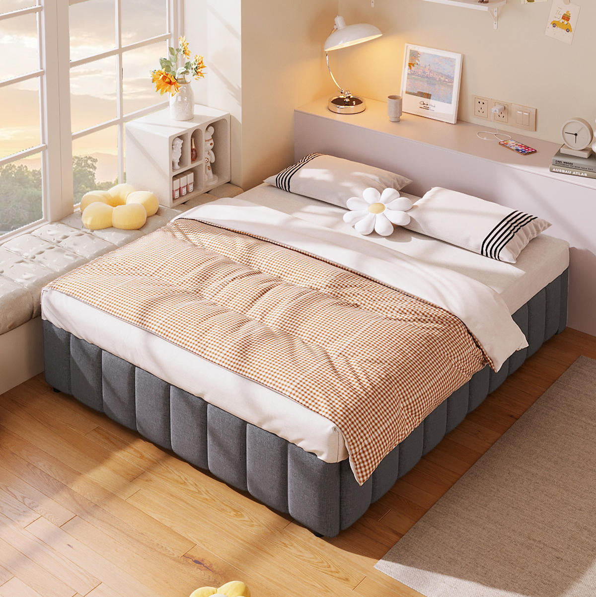 POLSTERBETT 140/200 cm Grau aus Leinen mit hydraulischem Stauraum - Grau, Textil (140/200cm) - OKMYHOME