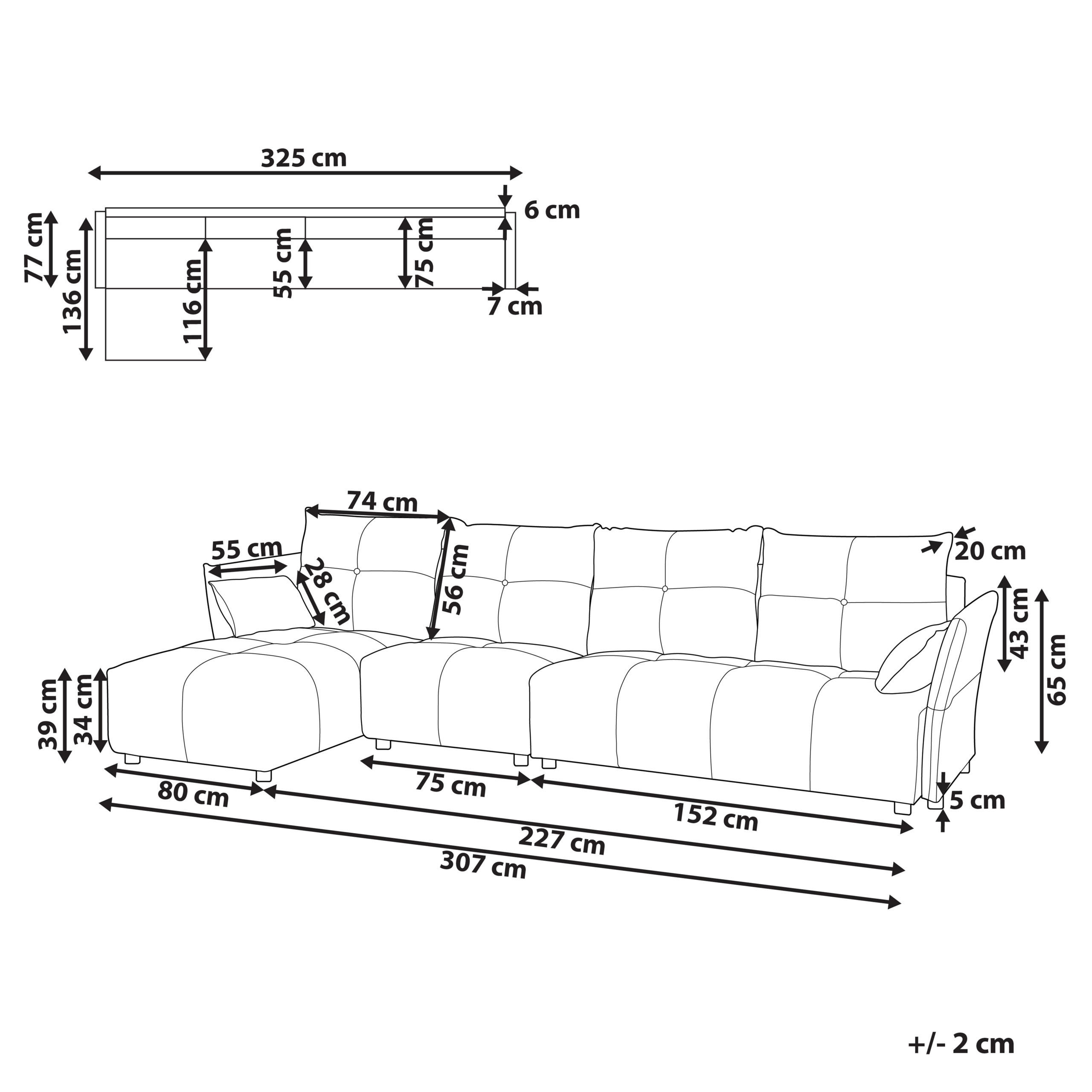 Thumbnail - Beliani 4-Sitzer-Ecksofa, Hellgrau, Textil, L-Form, 325x136 cm, Wohnzimmer, Sofas & Couches, Wohnlandschaften, Ecksofas