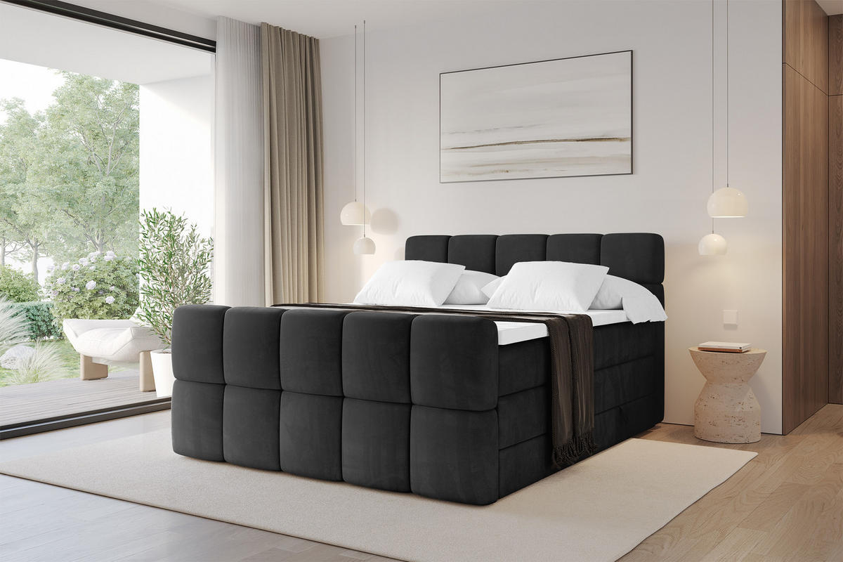 BOXBETT mit Matratze H3/H4 - FAMA-Z KING - 120x200 cm Schwarz Casablanca - Schwarz, Holzwerkstoff (120/200cm) - ALTDECOR