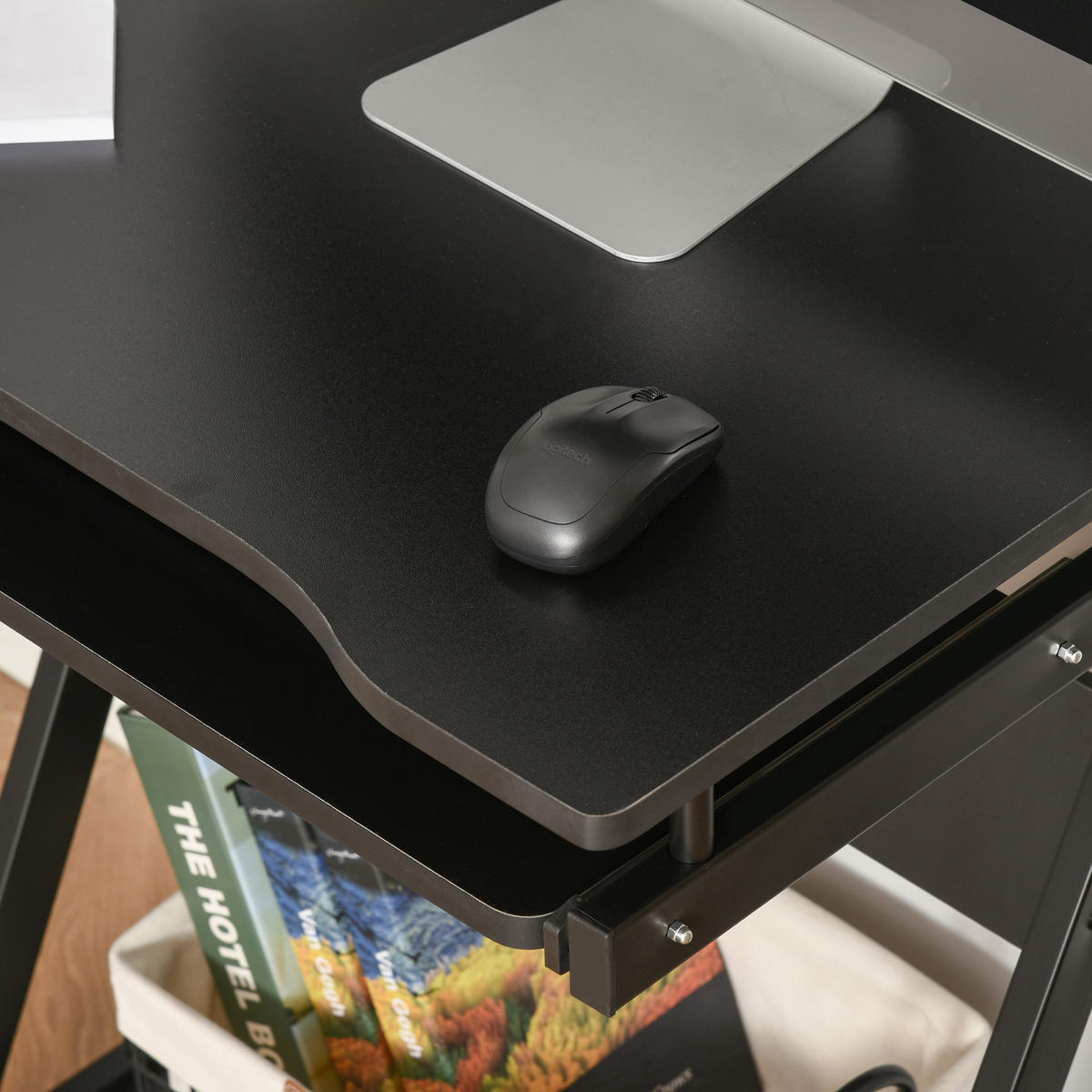 COMPUTERTISCH Schwarz rollbar mit Tastaturauszug und Ablage 60/48/73 cm - Schwarz, Holzwerkstoff (48/60/73cm) - PANGIVO