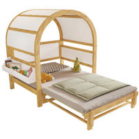 POSTELJA v obliki hiše 140/200 cm bela/naravna z izvlečnim ležiščem iz masivnega lesa in MDF - bela, leseni material (140/200cm) - OKWISH