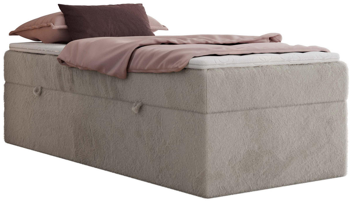 BOXBETT ZERO 90/200 - Hellgrau Plüsch - H4 - Topper Visco - Hellgrau, Textil (90/200cm) - MKS