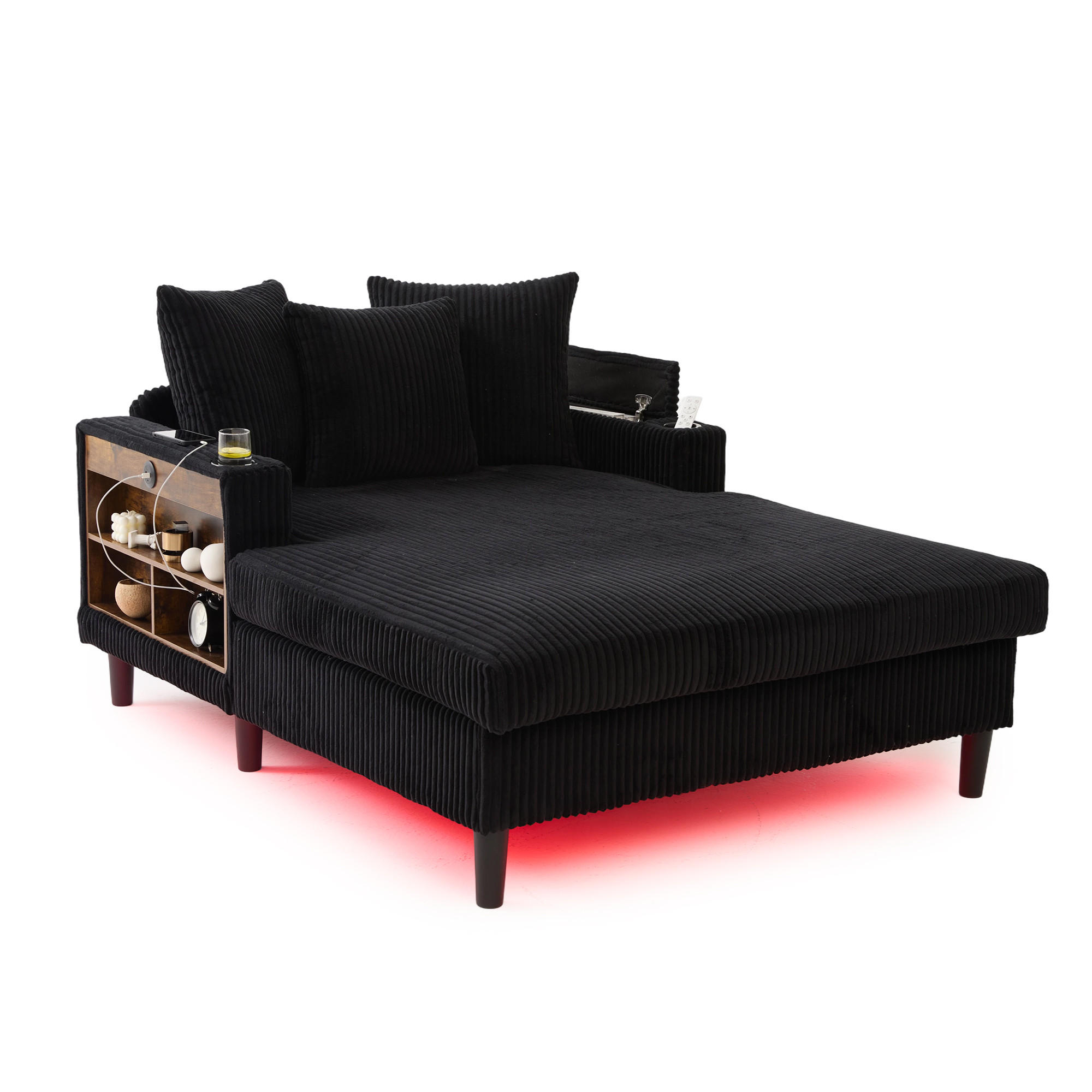 RELAXLIEGE XXL Polsterliege,Relaxsessel,Cord,Schwarz - Schwarz, Textil (129/70/170cm) - LVHOM