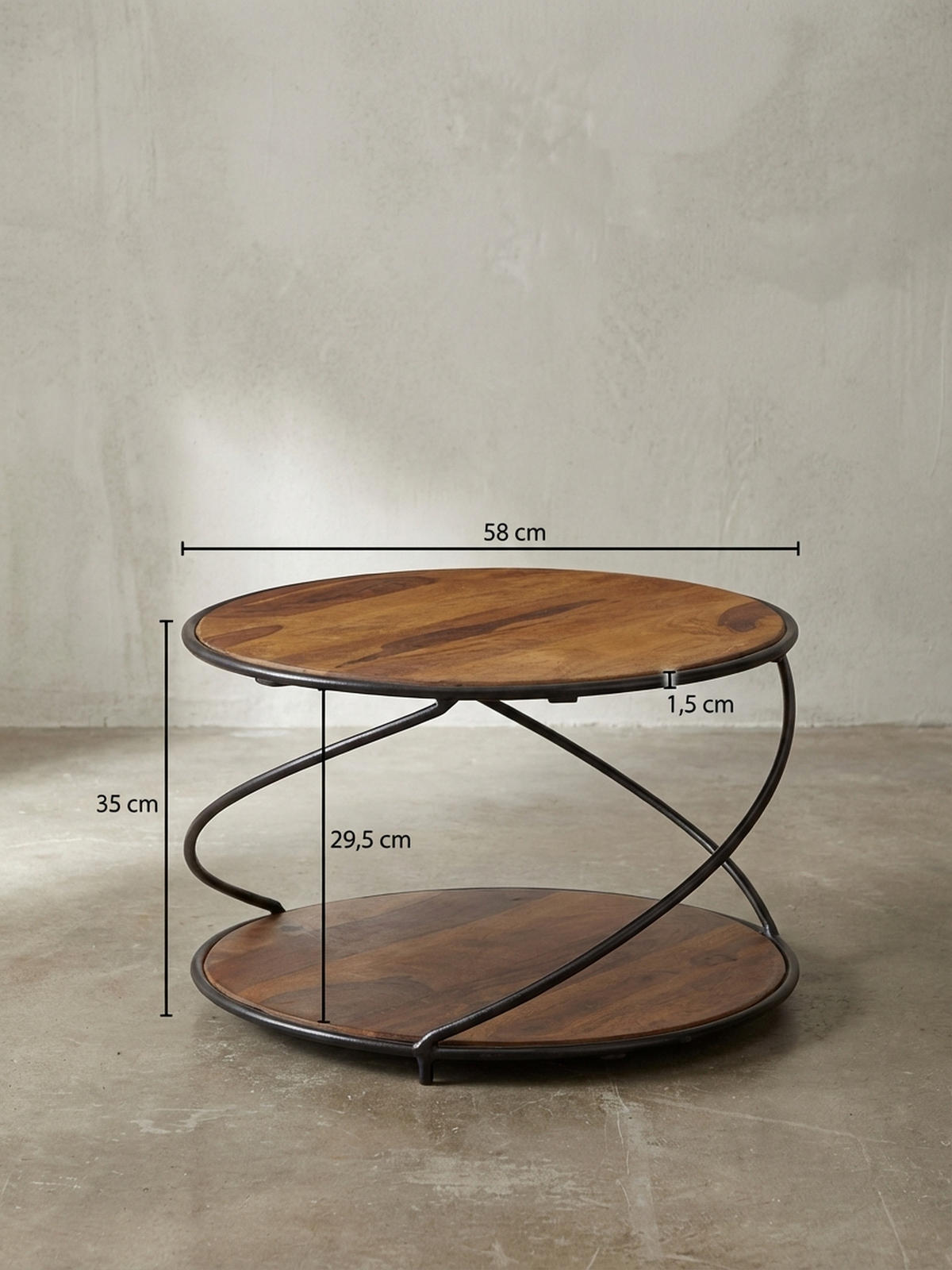 COUCHTISCH Schwarz/Braun, Sheesham Massivholz und Edelstahl, mit 2 Ablageflächen - Schwarz/Braun, Holz/Metall (58/58/35cm) - KADIMA DESIGN