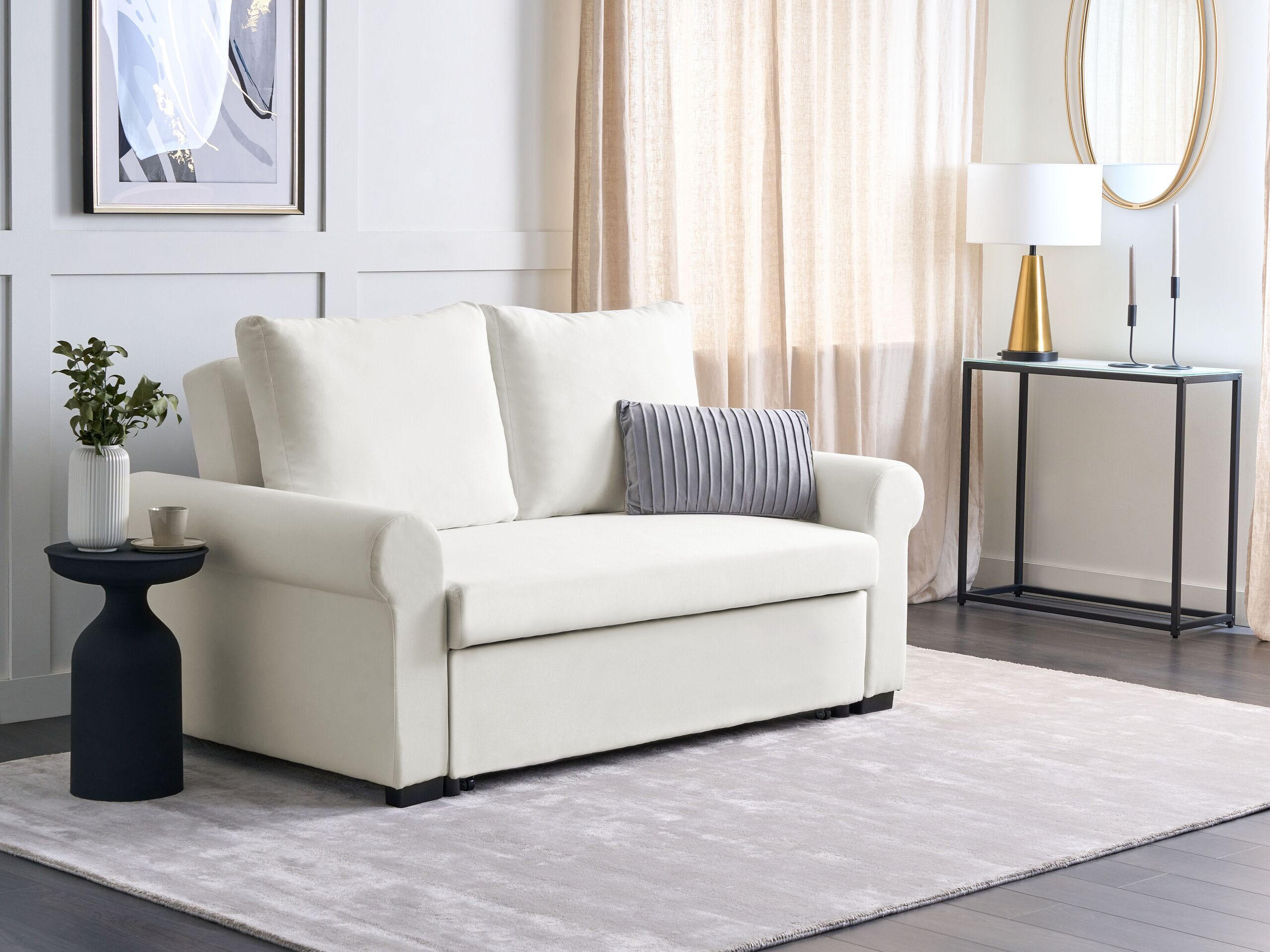 2-SITZER-SCHLAFSOFA Leinenoptikcreme Silda - Weiß, Textil (173/92/93cm) - Beliani