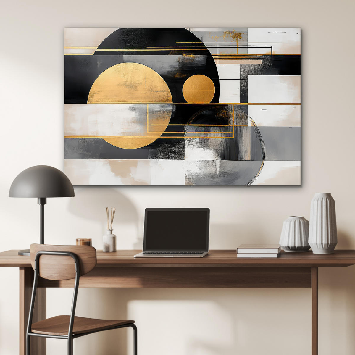 METALLBILD Abstrakt - Gold - Silber - Formen - Ästhetisch - Modern 90x60 cm - Goldfarben, Metall (90/60cm) - MuchoWow