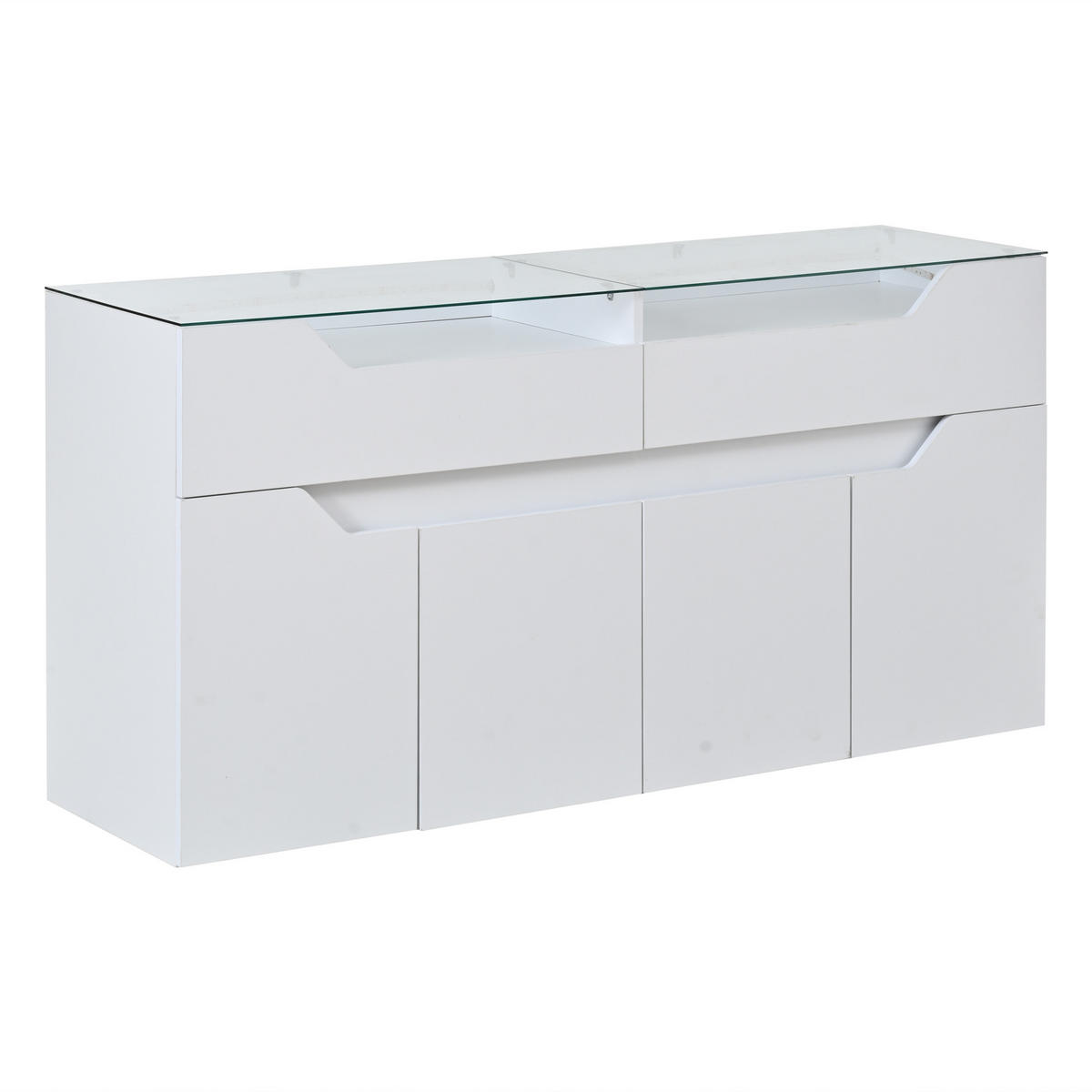 KOMODA 140/140/70 cm v bílé barvě z MDF se skleněnou deskou a zásuvkami - bílá, kompozitní dřevo/sklo (140/70/40cm) - CHICFURN