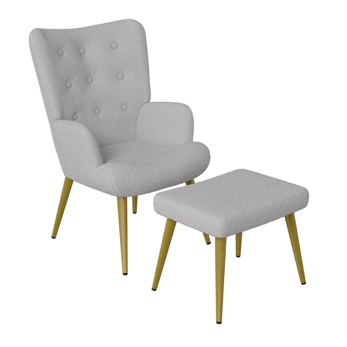 OHRENSESSEL mit Hocker,Hellgrau - Hellgrau, Metall (53/99.5/68cm)