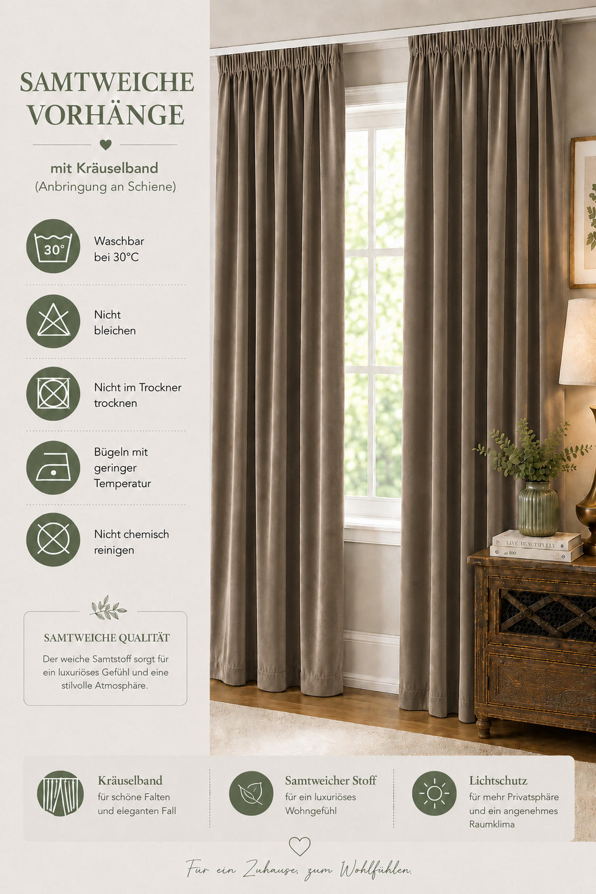 VORHANG Kräuselband Samt 140/245 cm Braun - Braun, Textil (140/245/245cm) - TiborTex