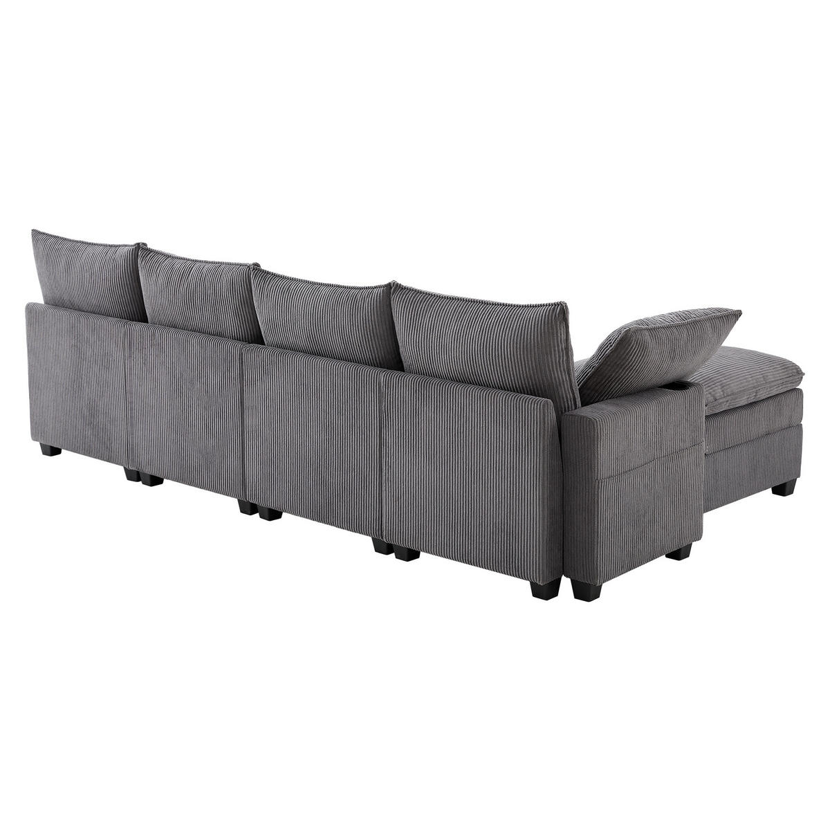 WOHNLANDSCHAFT Cord mit 2 Hockern und USB-Anschluss 280/151/82 cm Grau - Grau, Kunststoff/Textil (82/280/151cm) - Redom