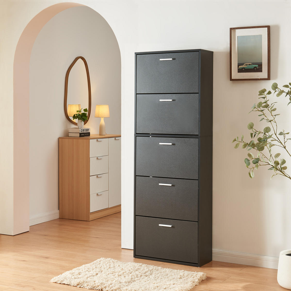 SCHUHSCHRANK Sykkylven - Schwarz, Holzwerkstoff (60/169/24cm) - [en.casa]