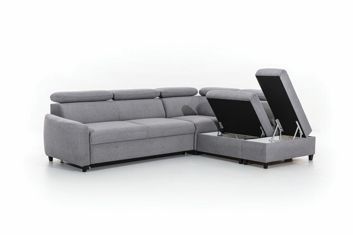 ECKSOFA L Form Olettio Grau 265/205/96 cm Rechts mit Schlaffunktion - Schwarz/Grau, Kunststoff/Textil (265/205cm) - AX Living