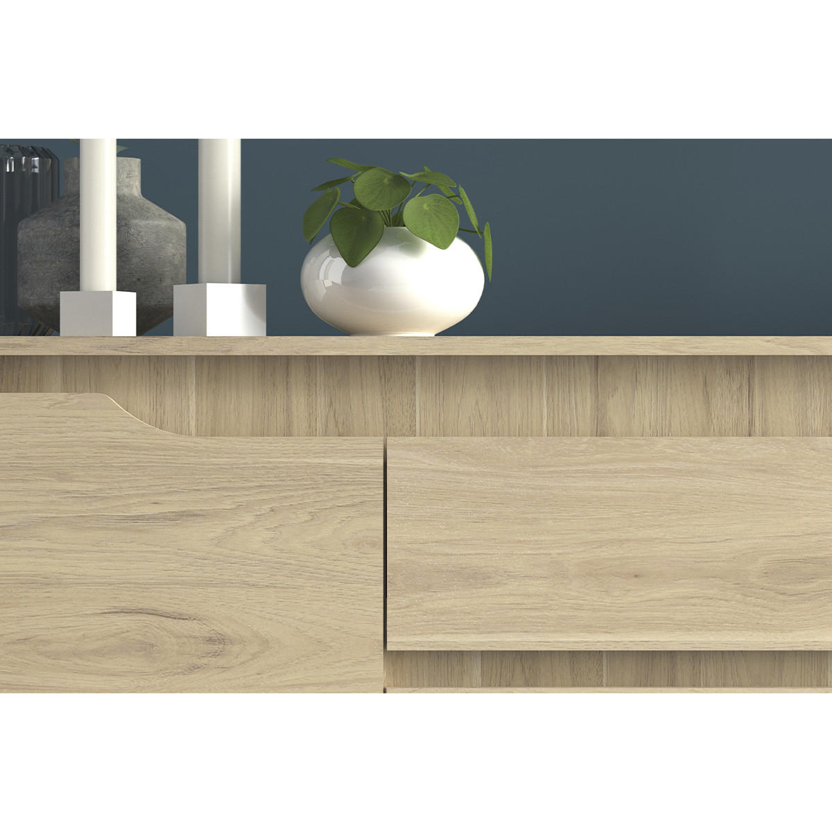 SIDEBOARD 4 Türen 1 Schublade Eiche Dekor L185 cm - Wendy - Weiß, Holzwerkstoff (45.8/85.5/185.3cm) - Calicosy