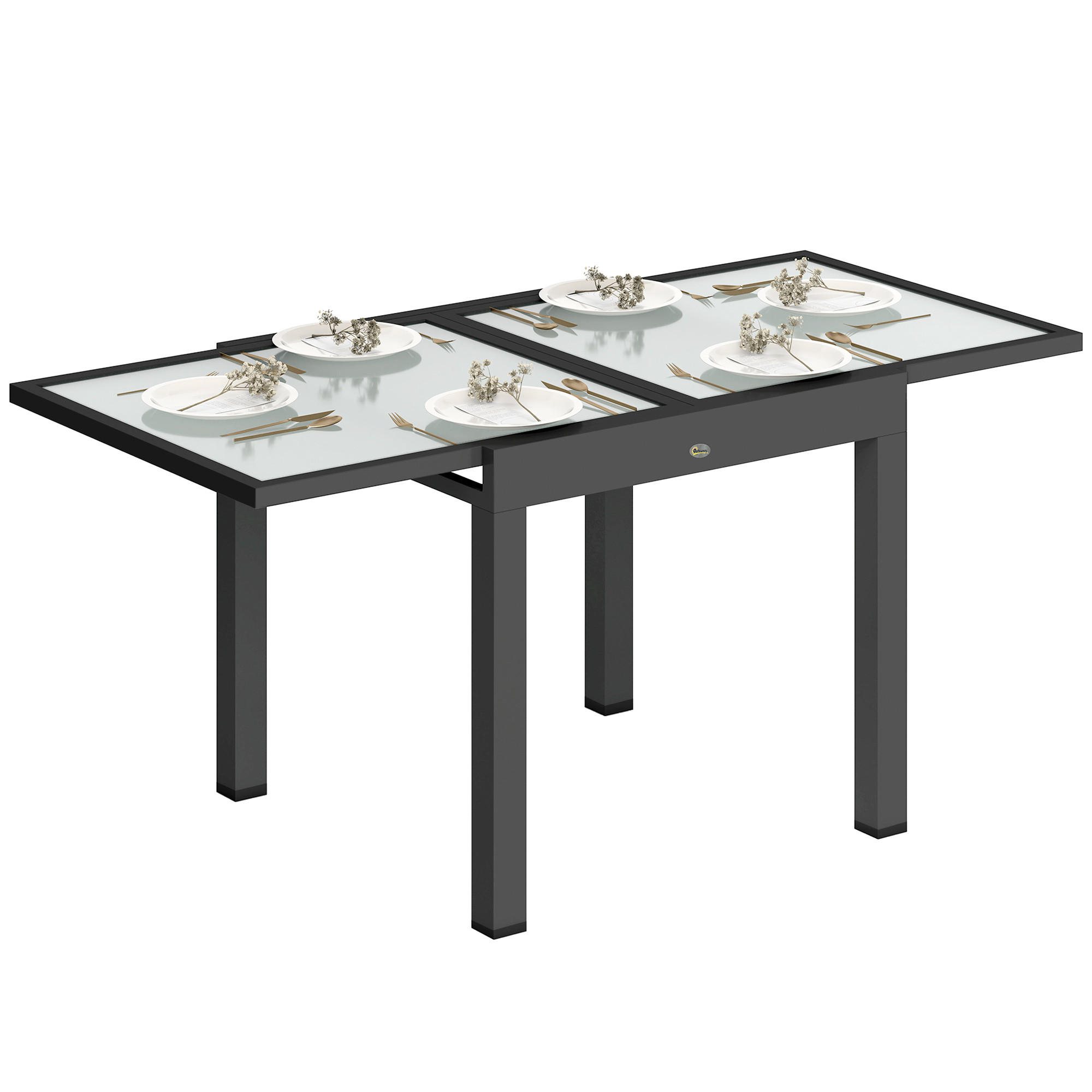 GARTENTISCH ausziehbar Aluminium 160x80 cm Wetterfest Buffettisch rutschfest - Schwarz/Weiß, Metall (160/80/75cm) - Outsunny