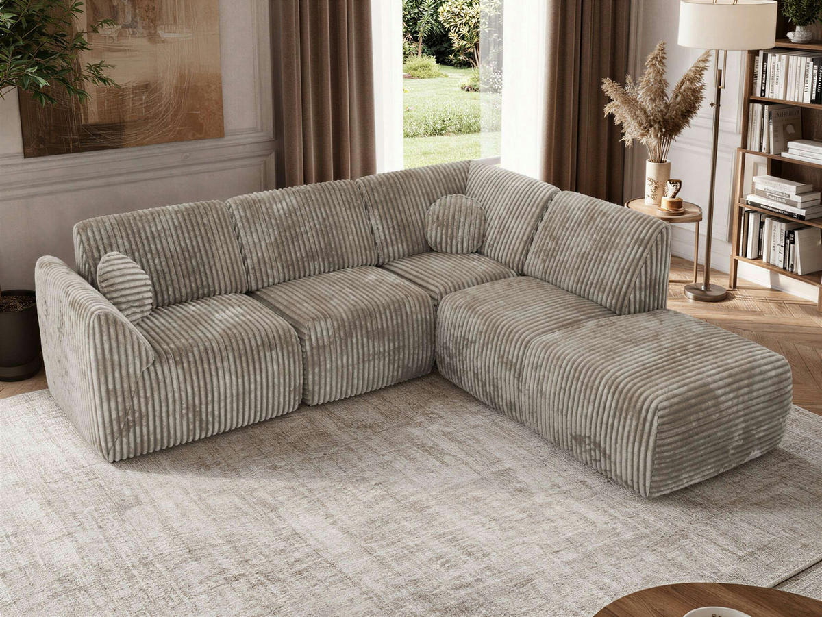 ROHOVÁ SEDAČKA NOARA 5M L Světle hnědá Manšestr - Pravá - černá/světle hnědá, textil/plast (267/244cm) - MKS