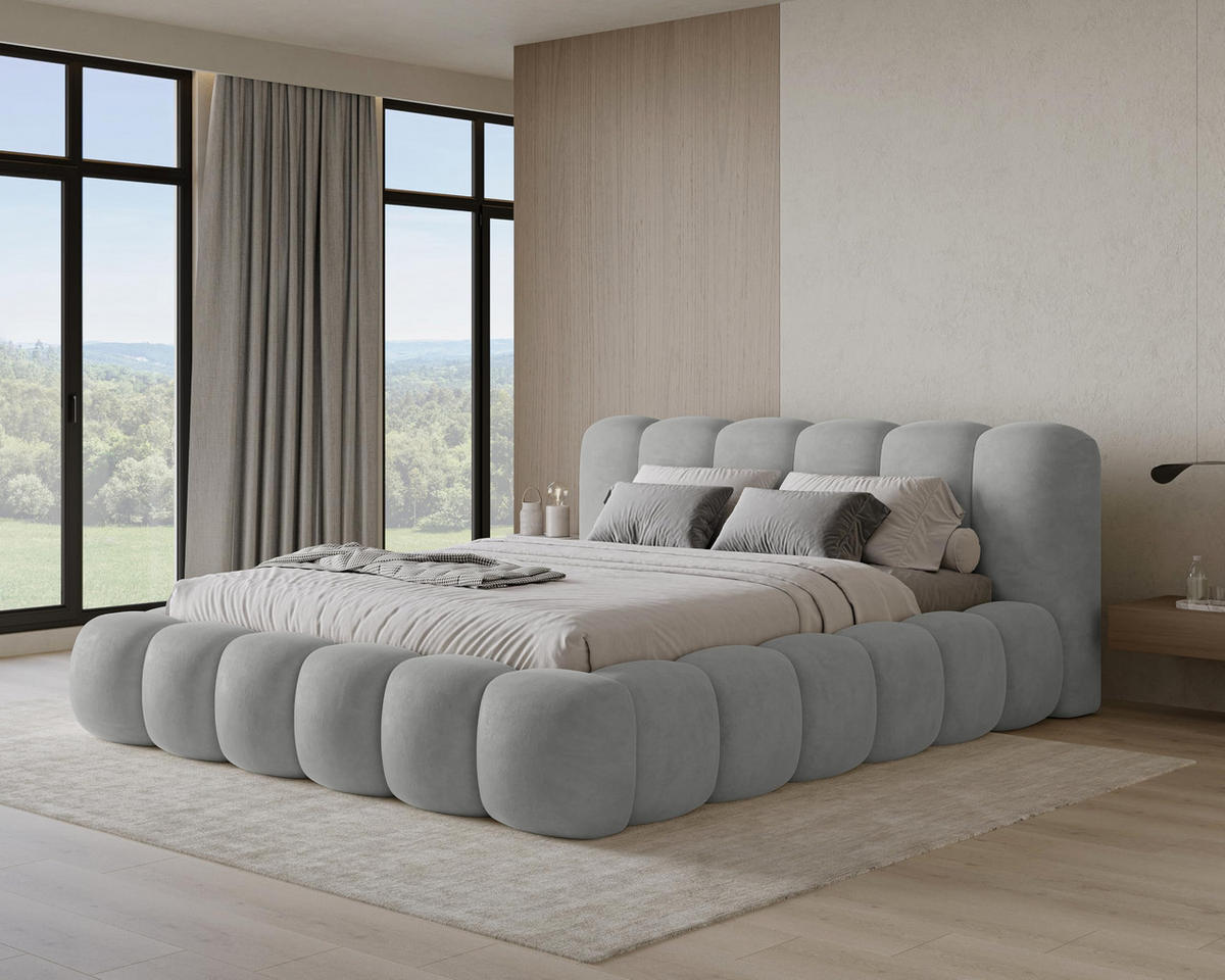 POLSTERBETT 160x200 mit Bettkasten, Lattenrost und Kopfteil, Velluto-Samt Stoffbezug Grau - Grau, Holz (160/200cm) - Chilly