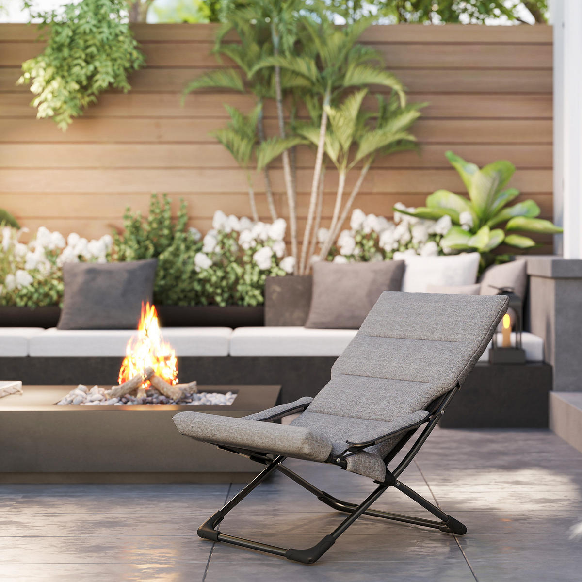 GARTENSTUHL DE-06871 Klappstuhl mit abnehmbarer Auflage und Mesh-Bezug Grau - Grau, Textil/Metall (94/79/66cm) - ComfortXL