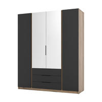 DREHTÜRENSCHRANK CAGLIARI 200/239/61,9 cm 4-türig mit Spiegel Goldfarben - Goldfarben/Schwarz, Holzwerkstoff (200/239/61.9cm) - MASSENO