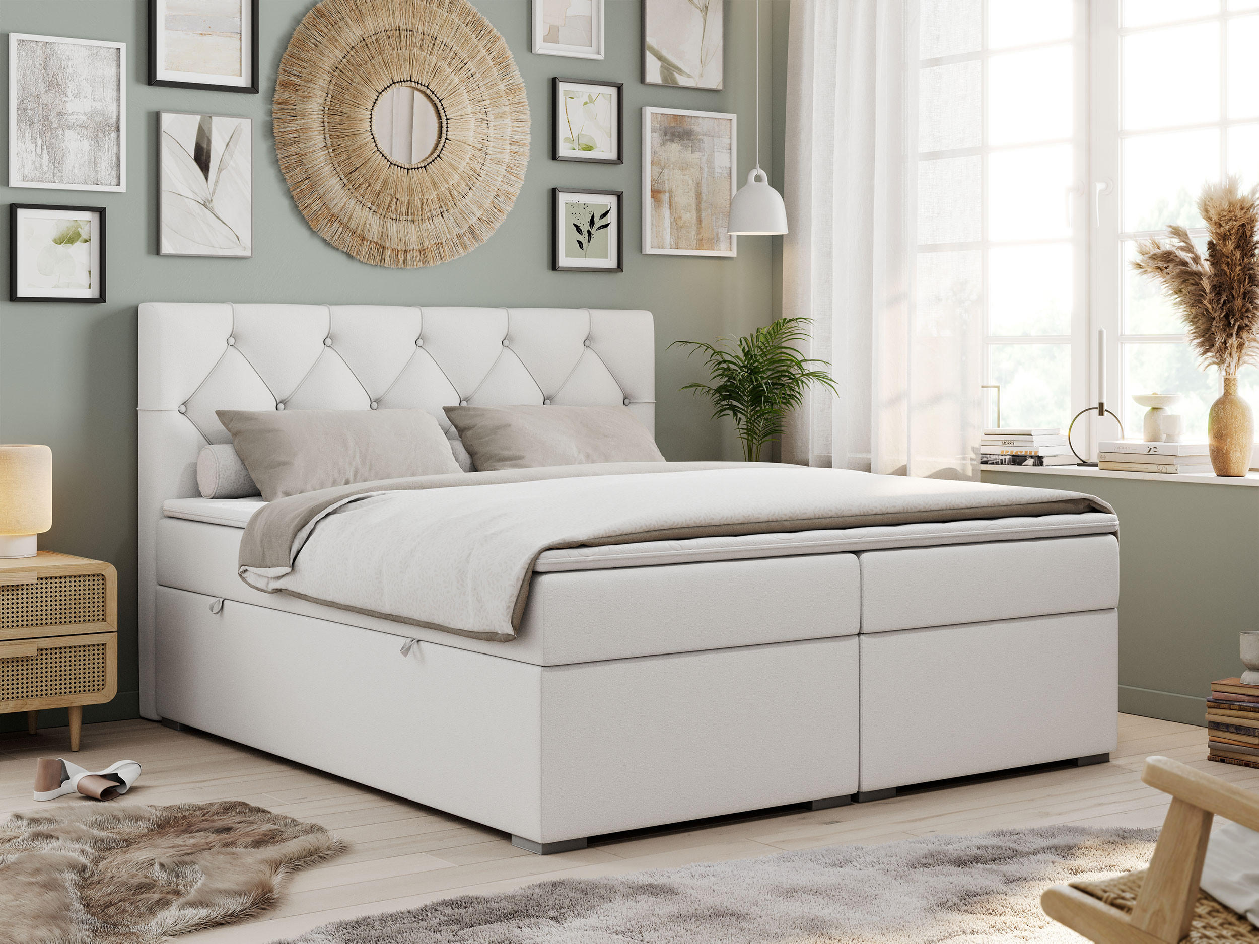 BOXBETT ALDA 140/200 Weiß Kunstleder - H3 - Weiß, Holz/Textil (140/200cm) - MKS