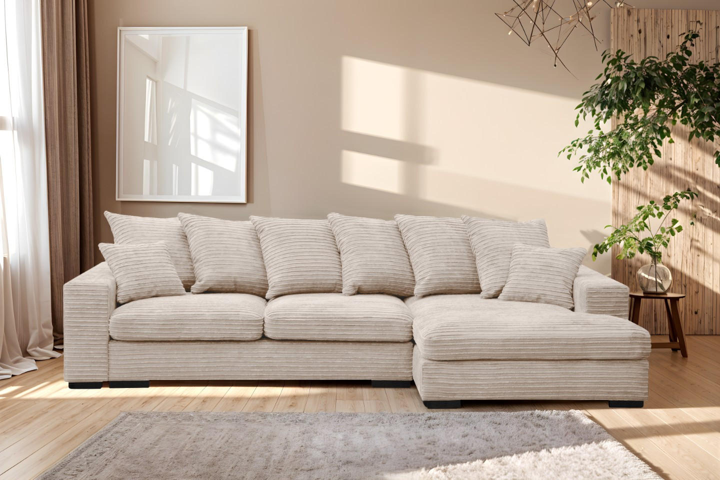 ECKSOFA Mit Schlaffunktion Und Bettkasten Couch L-form Gabon Stoff Zoom Creme Rechts - Creme, Holz (285/155cm) - Kaiser Möbel