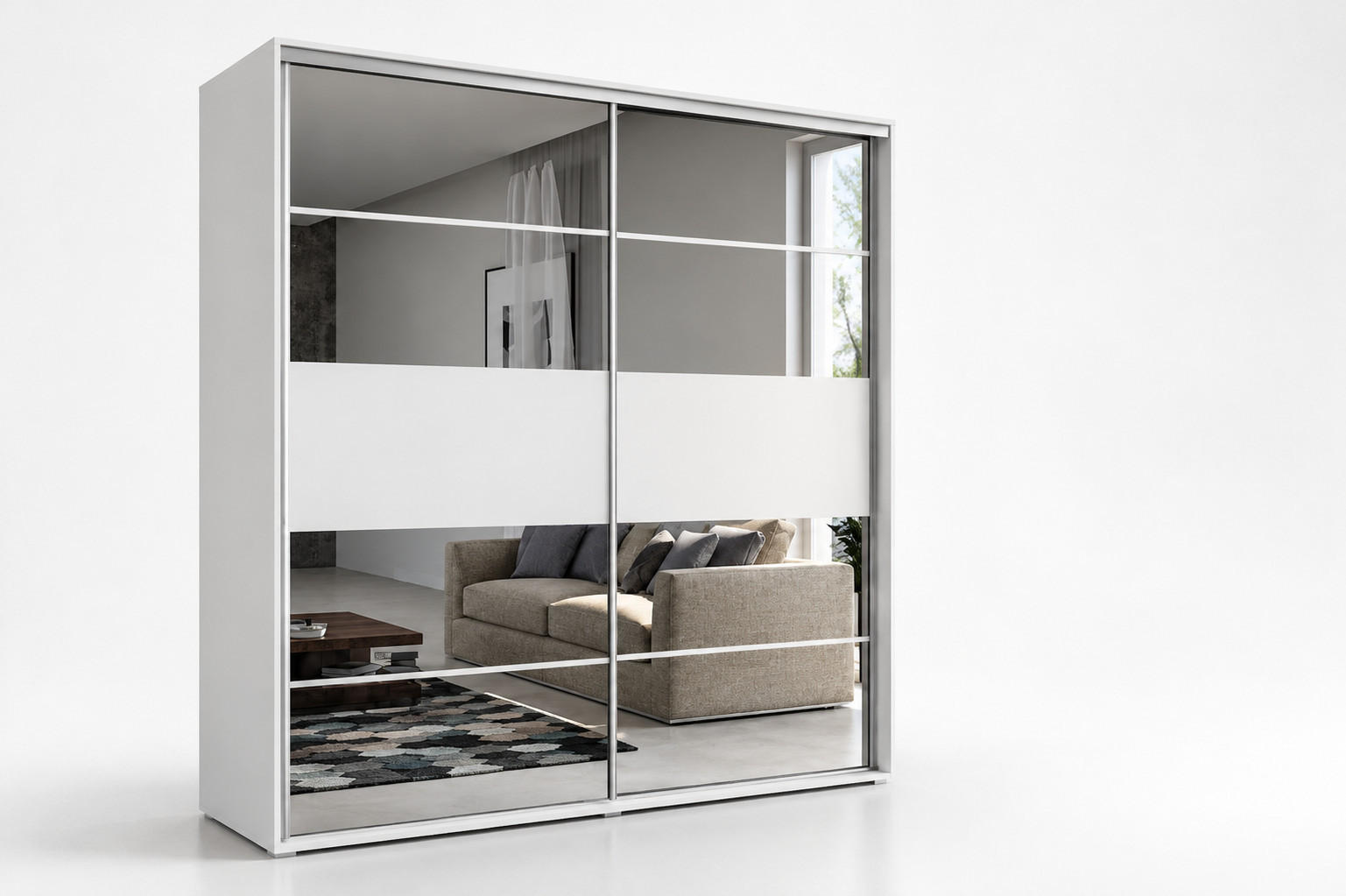 BM-Möbel Schiebetürenschrank Weiß 125x215x62 cm