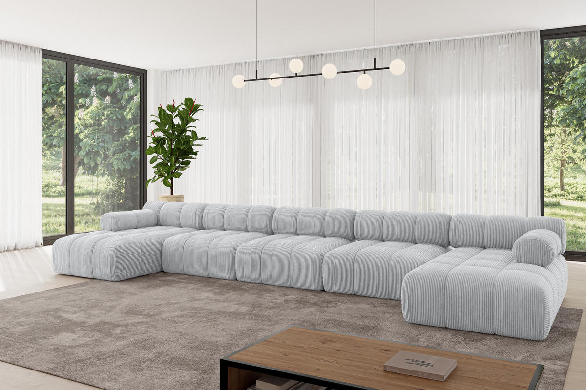 WOHNLANDSCHAFT modulares Sofa Tesso-U3 - 475x160x70 cm Grau Cord - Grau, Holzwerkstoff/Textil (475/70/160cm) - ALTDECOR