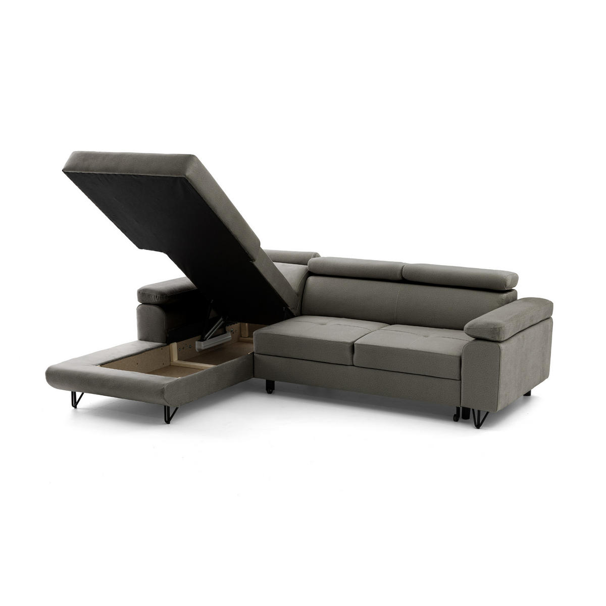 ECKSOFA NORIS L Links mit Schlaffunktion 128x203 Velours Taupe - Taupe/Schwarz, Holz/Textil (250/183cm) - Muffo