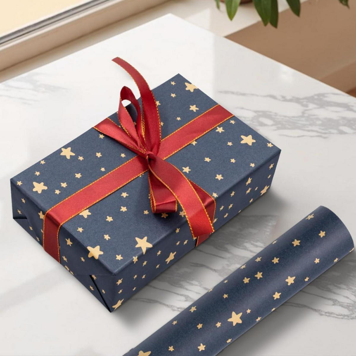 GESCHENKPAPIERROLLE blau mit Sternen 43 cm x 20 m - Dunkelblau, Papier (43/1/2000cm)